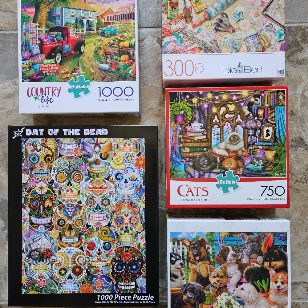 BOX of PUZZLES AND MORE PUZZLES !!!  5 in a Box.